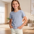 thumbnail image 2 of Tranfacy Shirts for Girls Soft Breathable Solid Candy Colored Short Sleeve Pullover Top for Spring and Summer for Children, 2 of 7