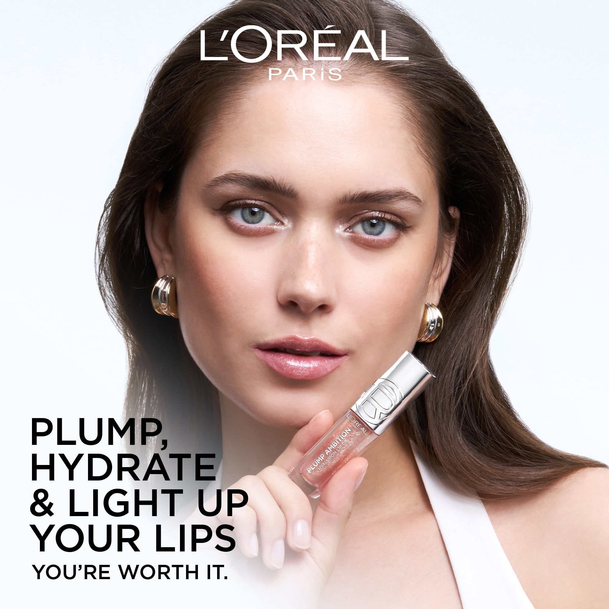 L'Oreal Paris Plump Ambition Plump Ambition Hyaluron Lip Oil Shimmer, Peach Lights, 0.16 fl oz