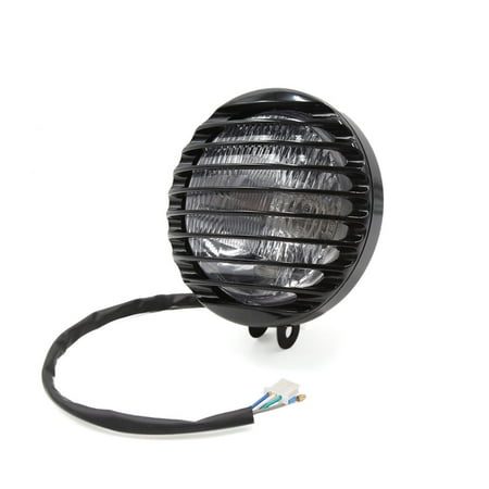 - Black Shell Glass Lens Round Shape Vintage Finned Grill Motorcycle Headlight