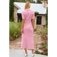 thumbnail image 6 of Merokeety Womens Summer Maxi Dress V Neck Slim Fit Knit Knit Sweater Dresses Pink l, 6 of 7