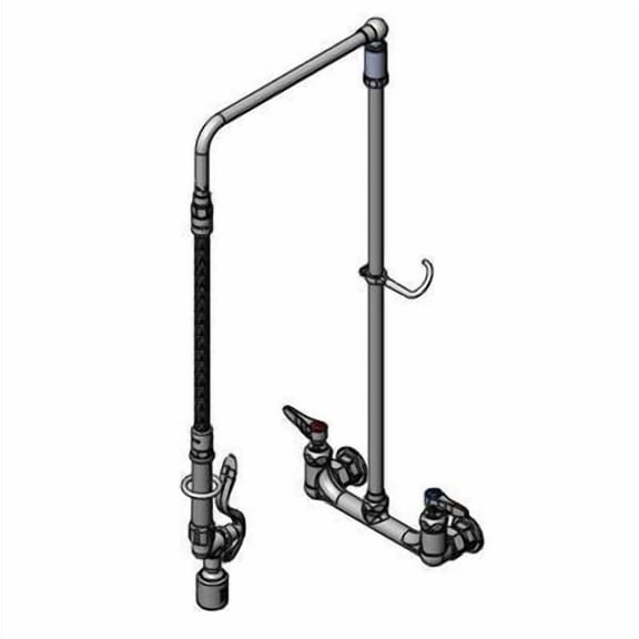 T&S Brass - Pre-Rinse, Overhead Swivel Arm, Wall Mount Base, 8'' Centers, Low Flow Spray Valve