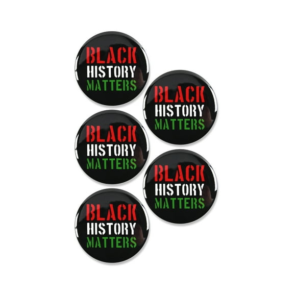 5 Pack - Black History Matters Pinback Button Badges - 2.25 Inch Round