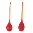 thumbnail image 1 of Los utensilios de cocina antiadherentes del silicón fijaron con la manija de madera dura natural del acacia, 2 pedazos, sin BPA, 1 of 5