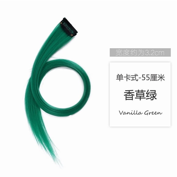 Xiao Hua hanging ear dye wig, 6 pieces of Greenish-gray monochrome wig, 21.65 * 1.26 inch synthetic straight hair wig, clip on hair extensions, party highlights colored wig pieces