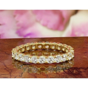 2Ct Round Cut Moissanite (VVS1/D) 14K Yellow Gold Band Ring for Women Gifts/Wedding Fine Jewelry