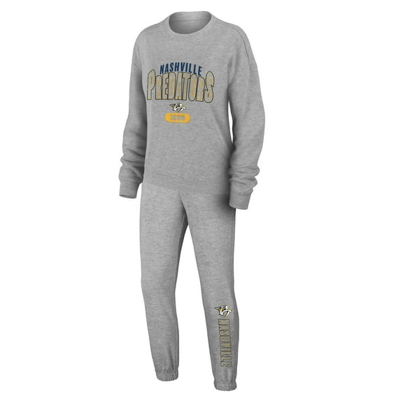 Women's WEAR by Erin Andrews Heather Gray Nashville Predators Knit Long Sleeve Tri-Blend T-Shirt & Pants Sleep Set