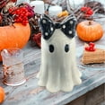 thumbnail image 2 of Ceramic Kawaii Ghost Statue Halloween Decor - Polka Dot Bow Desk Ornament Gothic Cute Figurine Office Shelf Decor Spooky Gift Idea(White), 2 of 4
