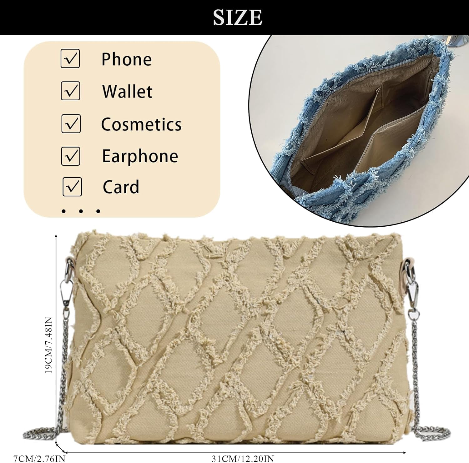 Denim Crossbody Bags for Women Trendy Quilted Denim Bag Jean Purses and Handbags with Chain Strap