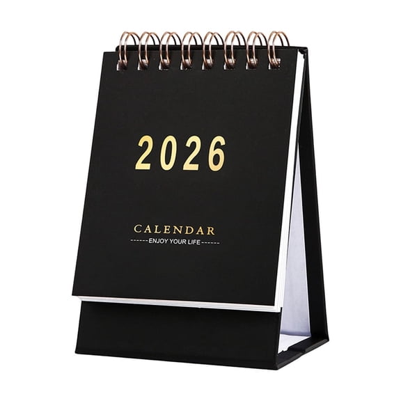 "2026 CALENDAR, ENJOY YOUR LIFE" Desktop Calendar, Small Desktop Flip Calendar for Planning and Scheduling Daily Events, Simple Style Desktop Gold-Embossed Calendar, Black
