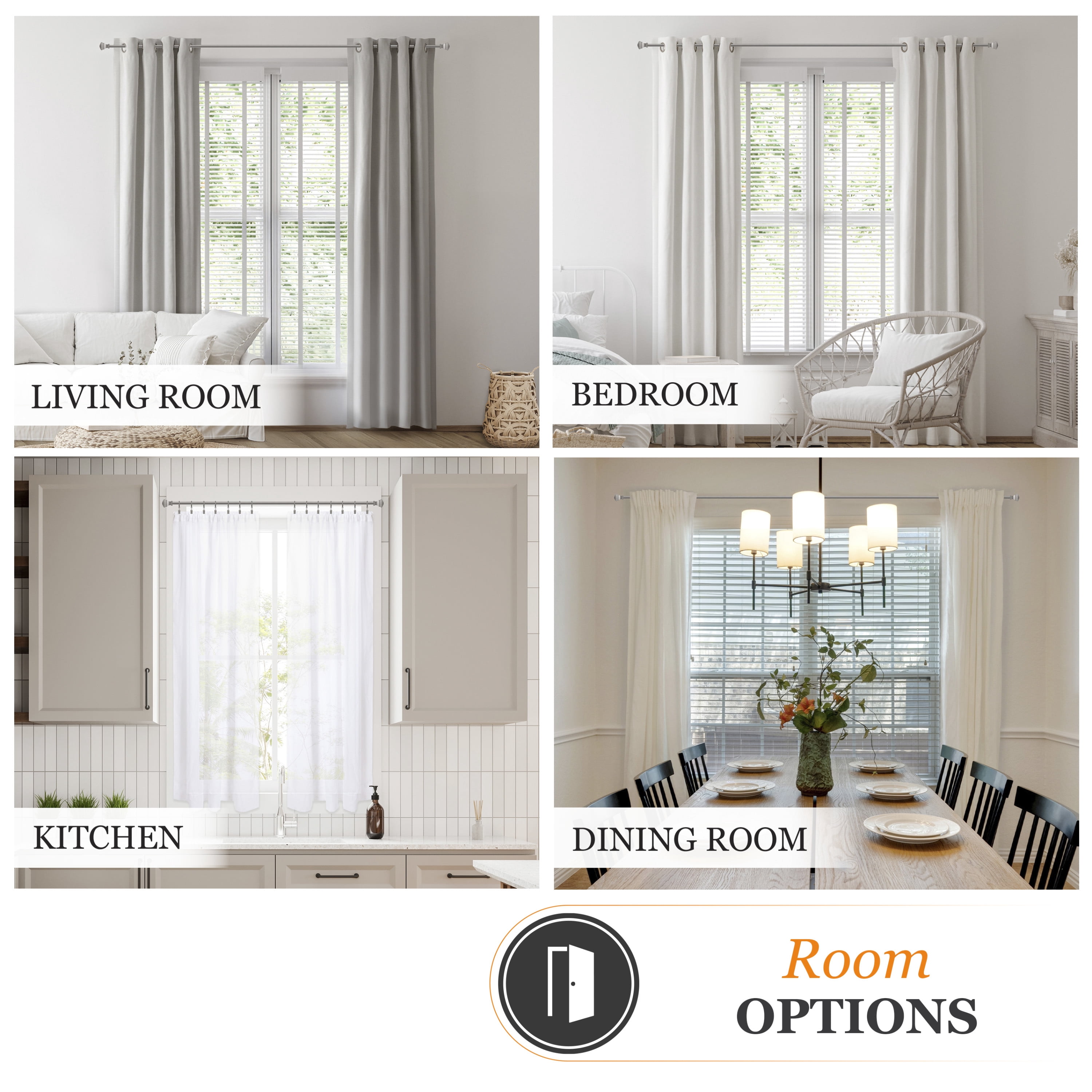 Kenney Milton 5/8" Fast Fit, Easy Install Decorative Window Curtain Rod, 66-120", Pewter