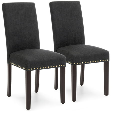 Best Choice Products Set of 2 Upholstered Fabric High Back Parsons Accent Dining Chairs for Dining Room, Kitchen w/ Wood Legs, High Density Foam Padding, Nail Head Stud Trim -