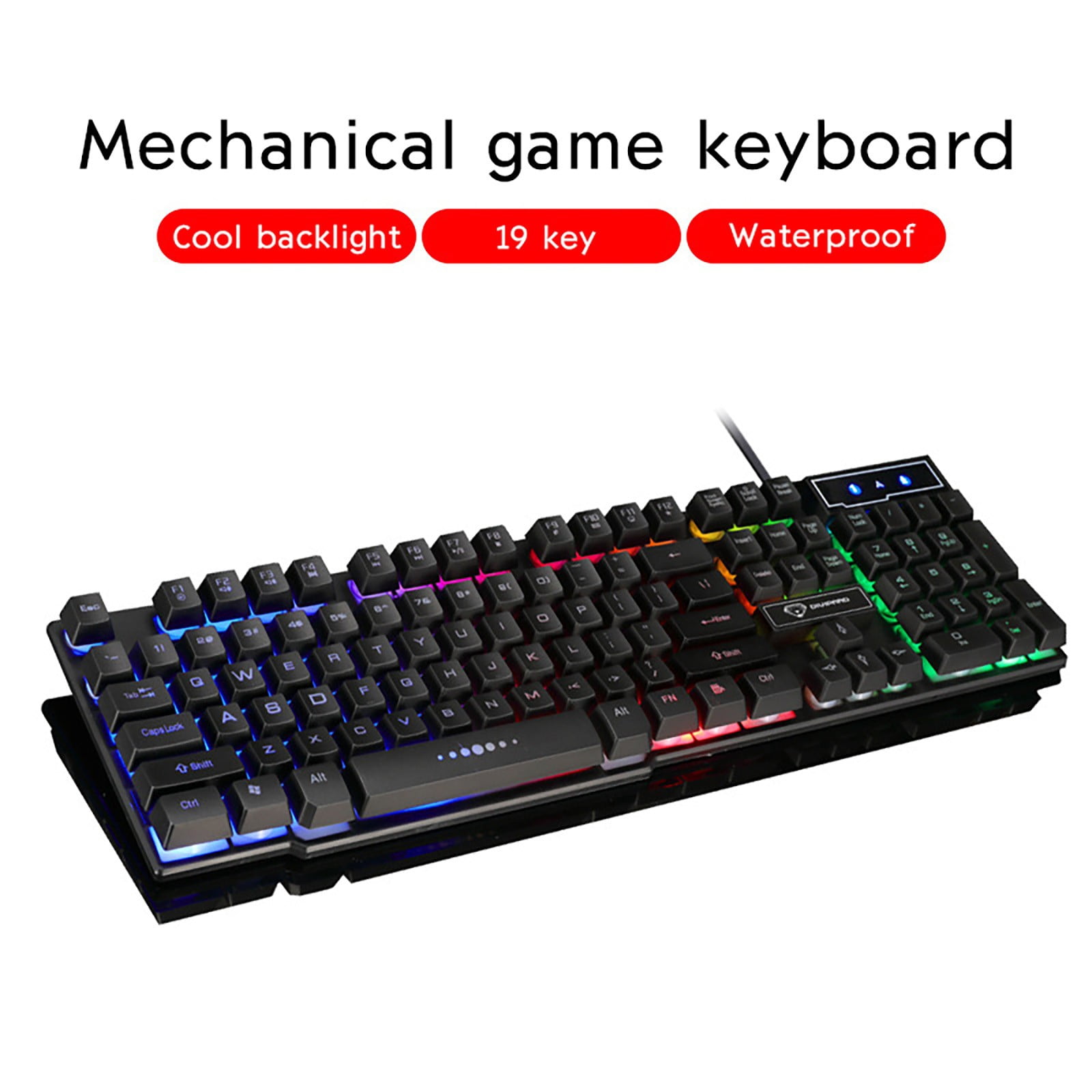 Wired Mechanical Gaming Keyboard with LED Backlit Lighting, Ergonomic USB Computer Keyboard with Multimedia Controls for Desktop Laptop PC Gaming Office Typing Windows Mac.