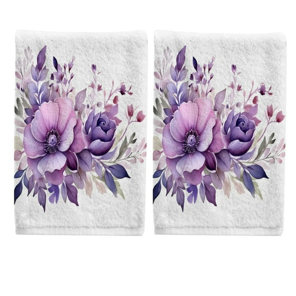 Ryvnso Flowers Purple Hand Towels Set for Bathroom Cotton Face Towel Decorative 15.5x29.5 inch