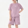 thumbnail image 2 of Eltusu Girls Athletic Outfit Sets, Activewear Short Sleeve Casual Crew Neck T-Shirts and Shorts Sets Purple Size 11-12 T, 2 of 5