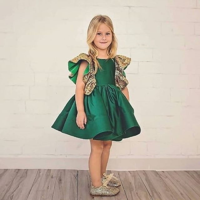 ITFABS Bébé Fille Partie Robe Collier Paillettes Volant Manches Princesse Robe