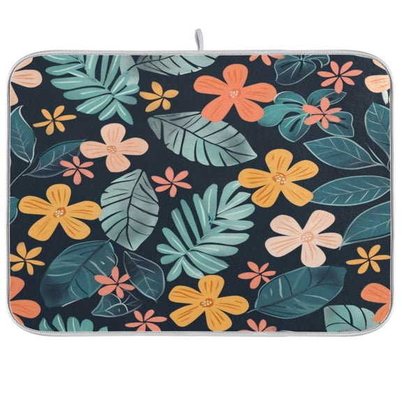 Kitchen Drying Mat 16x18In Drying Dish Mat Dish Drying Mats Kitchen Countertop Multi-Function Drain Drying Mat Kitchen Table Small Green Flowers