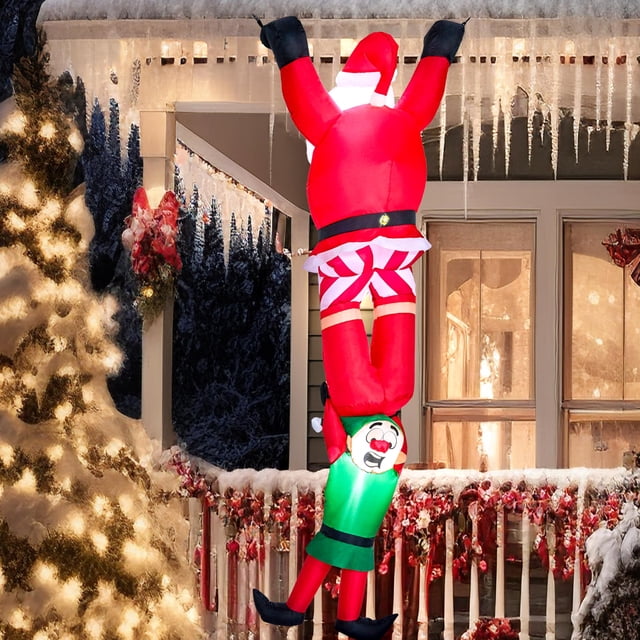 Papá Noel inflable colgante de 8 pies de Joiedomi para escalar con LED elfo