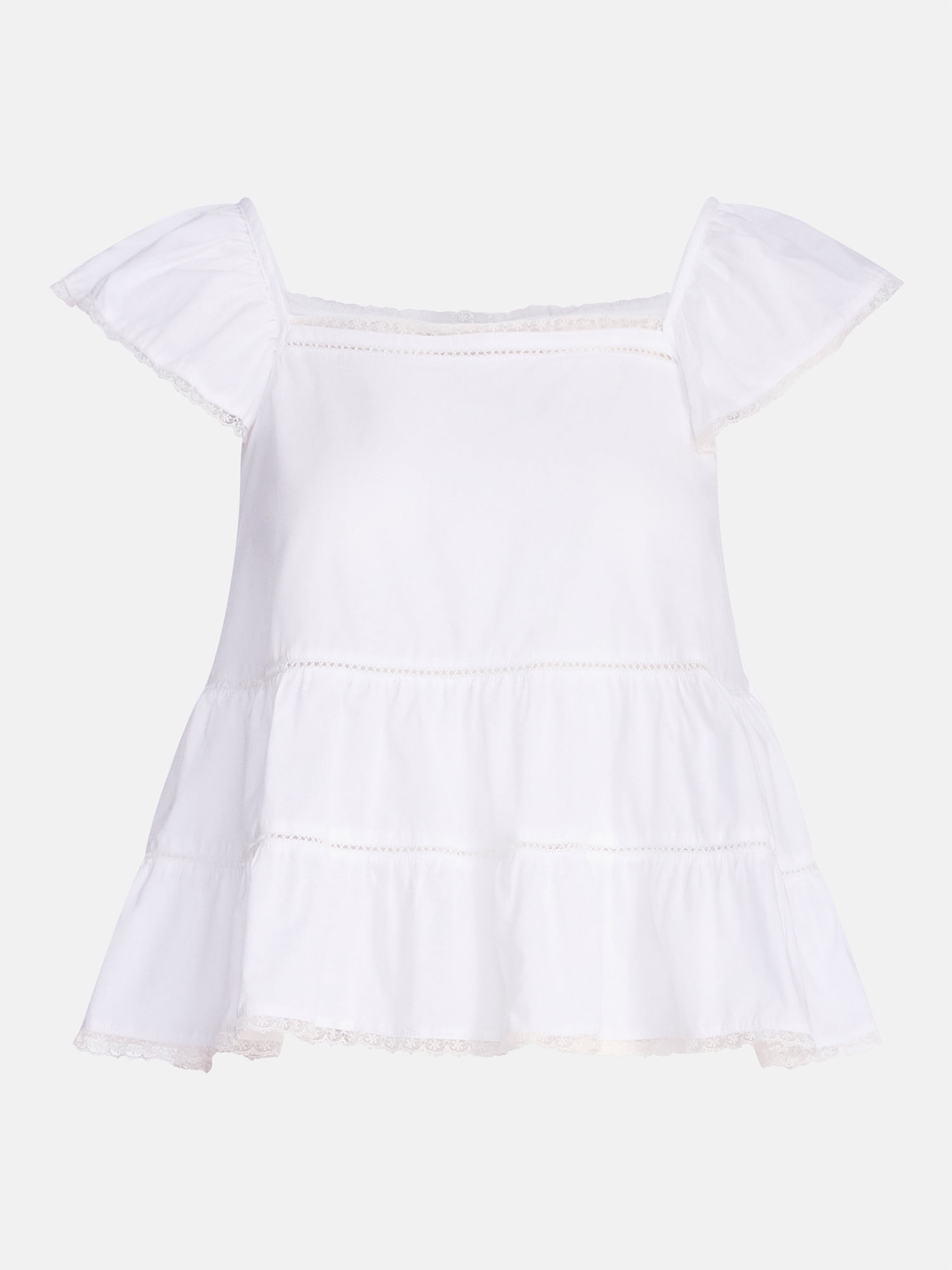 Scoop Women’s Flowy Lace Cotton Top, Sizes XS-XXL