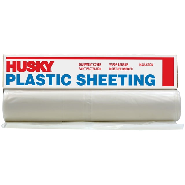 Lámina de plástico Husky 41025C, 10 pies x 25 pies, 4 mil pulgadas, transparente