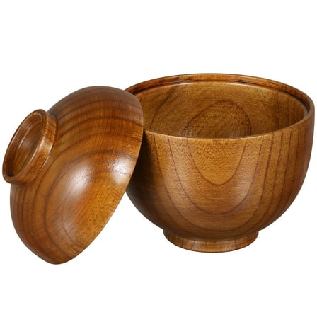 Luxshiny 2Pcs Heat-resistant Wooden Bowl for Salad Holding Light Brown