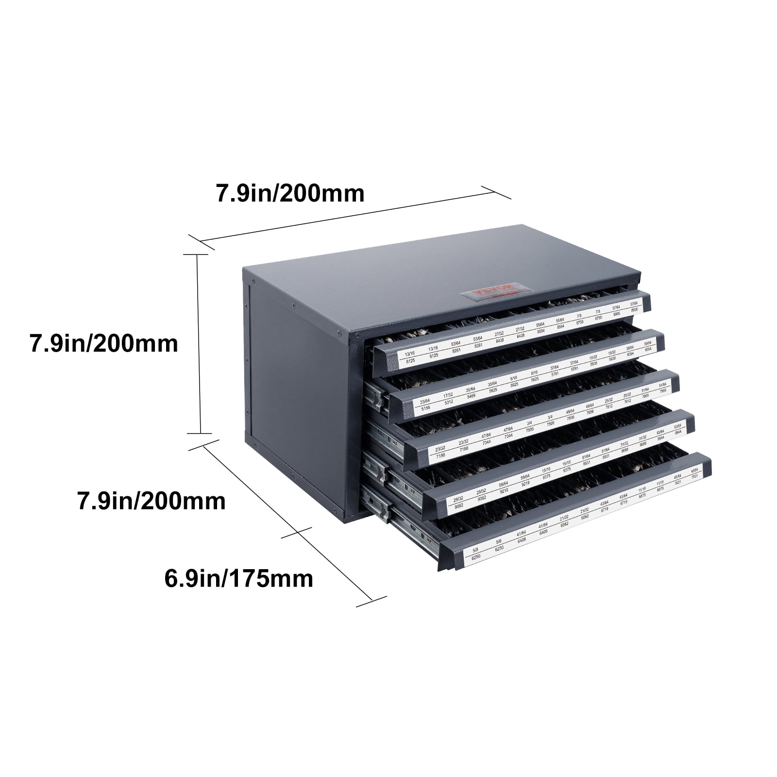 VEVOR Drill Bit Dispenser Cabinet, Five-Drawer Drill Bit Organizer Cabinet for 33/64" to 63/64" Steel Drill Dispenser Organizer Cabinet with Labels, Stackable Drill Dispenser for Drill Bit Storage