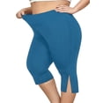 thumbnail image 3 of FlorCurve Plus Size Capri Leggings for WomenTummy Control Yoga Pants Stretch Workout Leggings, Blue 3XL, 3 of 7
