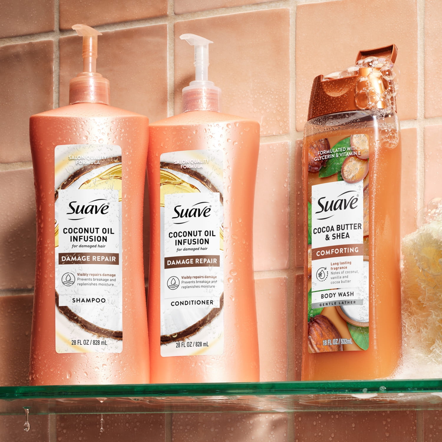 Suave Coconut Oil Infusion Shampoo for Damaged Hair, 28 FL OZ Pump