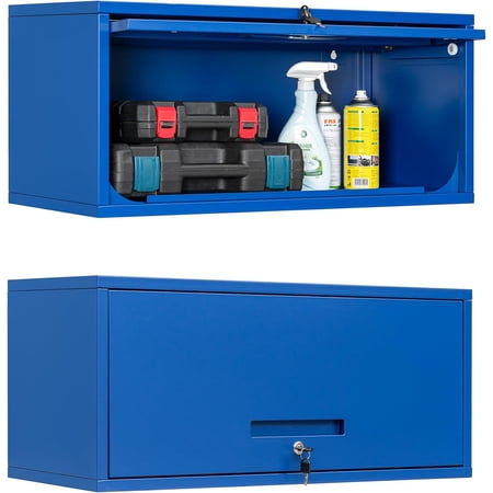 Metal Wall Cabinet with Doors, Multifunctional Storage Cabinet - Floating Tool Cabinet for Basement, Kitchen, Warehouse (Blue, 13.7" H)