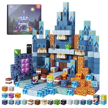 Magnetic Blocks 100PCS Magnetic Building Cubes, DIY Blue Castle Building Magnet Toys Toddler, STEM Montessori Sensory Toys, Learning Educational Magnetic Building Blocks for Kids Ages 4-8