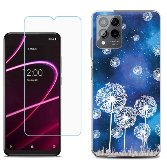 Slim-Fit Gel TPU Phone Case for T-Mobile Revvl 6 Pro 5G, with Tempered Glass Screen Protector, by OneToughShield ® - Dandelion Stars