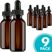 Pack of 9 30ml Amber Glass bottles with dropper caps