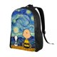 thumbnail image 3 of Mochila para portátil personalizada con paisaje de Van Gogh, Snoopy y Charlie Brown, mochila informal para mujer, para estudiantes universitarios, bolsa Peanuts, 3 of 4
