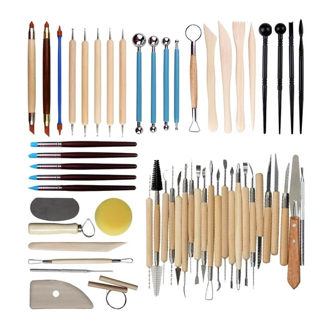veasfak Wooden Pottery Sculpting Clay Cleaning Tool Set Modeling DIY Carving 56 Pieces