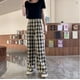 thumbnail image 1 of Pantalones a cuadros de seda de hielo Pantalones rectos verticales de verano para mujer Pantalones de pijama holgados de color rosa Pantalones anchos a cuadros de cintura alta y finos, 1 of 5