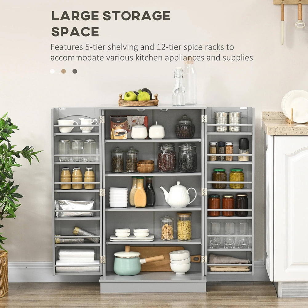 Spaco 17-Tier Kitchen Small Pantry Cabinet with 2 Doors and 6 Adjustable Shelves, Cabinet Pantry, Freestanding 5-Tier Shelving Pantries for Kitchen Storage, Gray