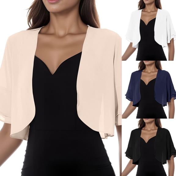 CAIXIA Shrugs For Dresses Summer Lightweight Cropped Cardigan Shrug Short Sleeve Open Front Casual Bolero Cover Ups