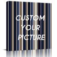 thumbnail image 2 of Blue and Brown Geometric Stripe Pattern Wall Art Painting on Canvas, Canvas Art Home Prints Wall Art Framed Modern Artwork for Living Room Bedroom Wall Decor 16x16in, 2 of 9