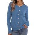 thumbnail image 4 of Asklazy Plus Size Women's Open Front Cardigan Casual Lightweight Crewneck Long Sleeve Button down Knit Sweaters Gray Blue,2XL, 4 of 10