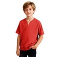 thumbnail image 6 of SGFCWSX Boys T Shirt Waffle Knit Raglan Sleeve Notch Neck Solid Soft Stretchy Comfortable Teens Everyday Casual Tee Shirts Red Size 13, 6 of 8