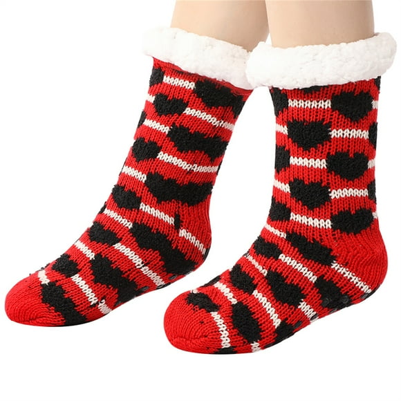 Stockings Christmas Fuzzy Slipper Socks With Grips Cozy Holiday Indoor Socks For Women(One Size) Polyester Long Socks
