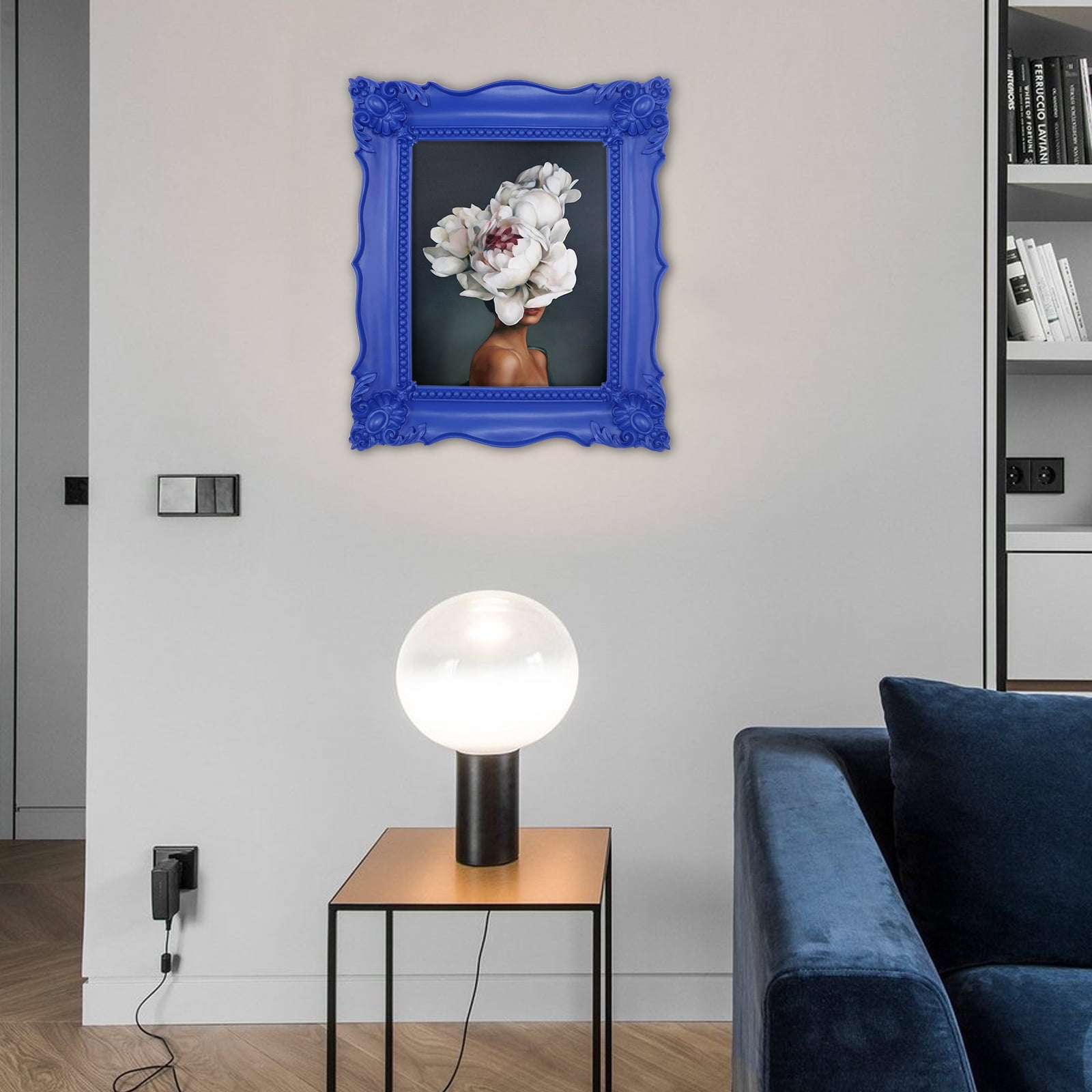 Blue 8x10 Picture Frame for Wall and Tabletop, Vintage Photo Frame with Flower Carving Ornaments