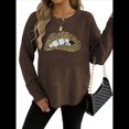 thumbnail image 3 of Suéter de Cuello Redondo Personalizado con Estampado de Leopardo y Labios Bordados para Mujer Café M, 3 of 8