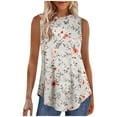thumbnail image 3 of Jinhomg Womens Floral Print Tank Tops High Neck Sleeveless Shirts Flowy Casual Summer Tops Loose Fit Tunics for Leggings Light Gray S, 3 of 7