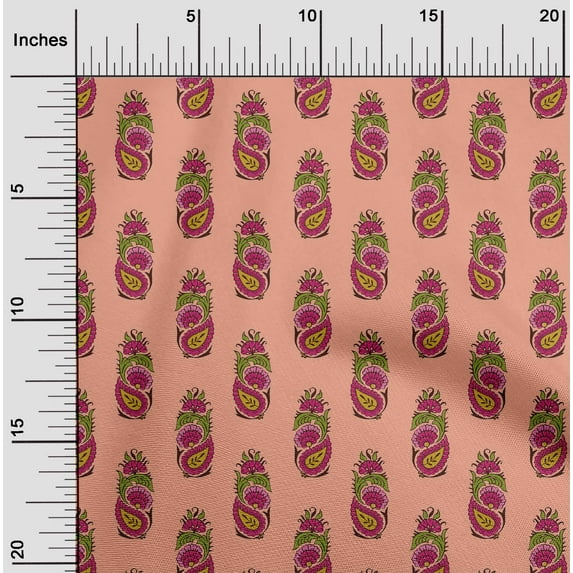 oneOone Polyester Lycra Fabric Leaves|Floral & Paisley Block Print Sewing Fabric BTY 56 Inch Wide
