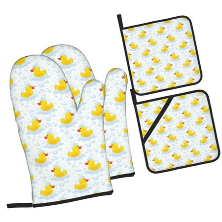

Naloa Yellow Rubber Duck Oven Mitts and Pot Holders 4 pcs Set Cooking Baking Grilling Kitchen Oven Glove for Cooking