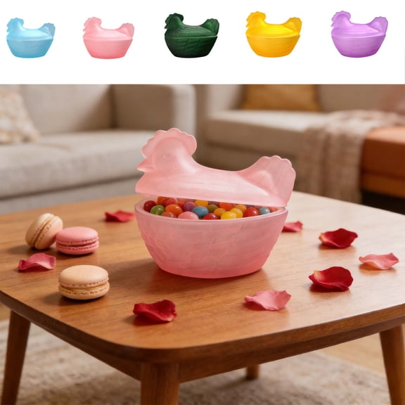 Beautynvta Vintage Glass Candy Bowl with Hen Lid, Crystal Glass Chicken Storage Jar for Snacks, Dessert, Cookies, Home Kitchen Office Tabletop Decor, Pink