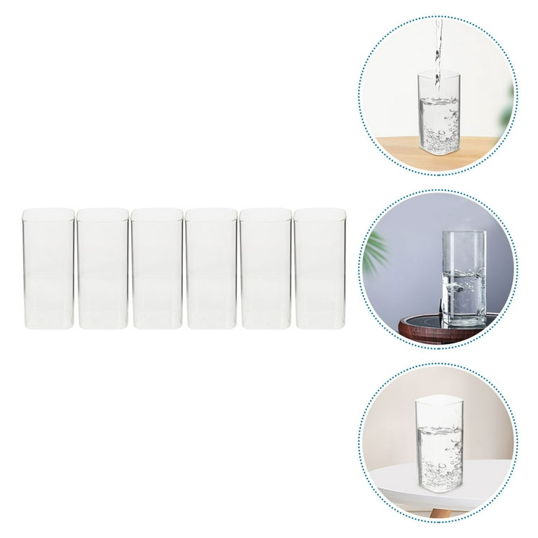 6pcs Drinking Glasses Square Glass Cups Modern Bar Glassware Clear Square  Glasses for Water Coffee Tea 