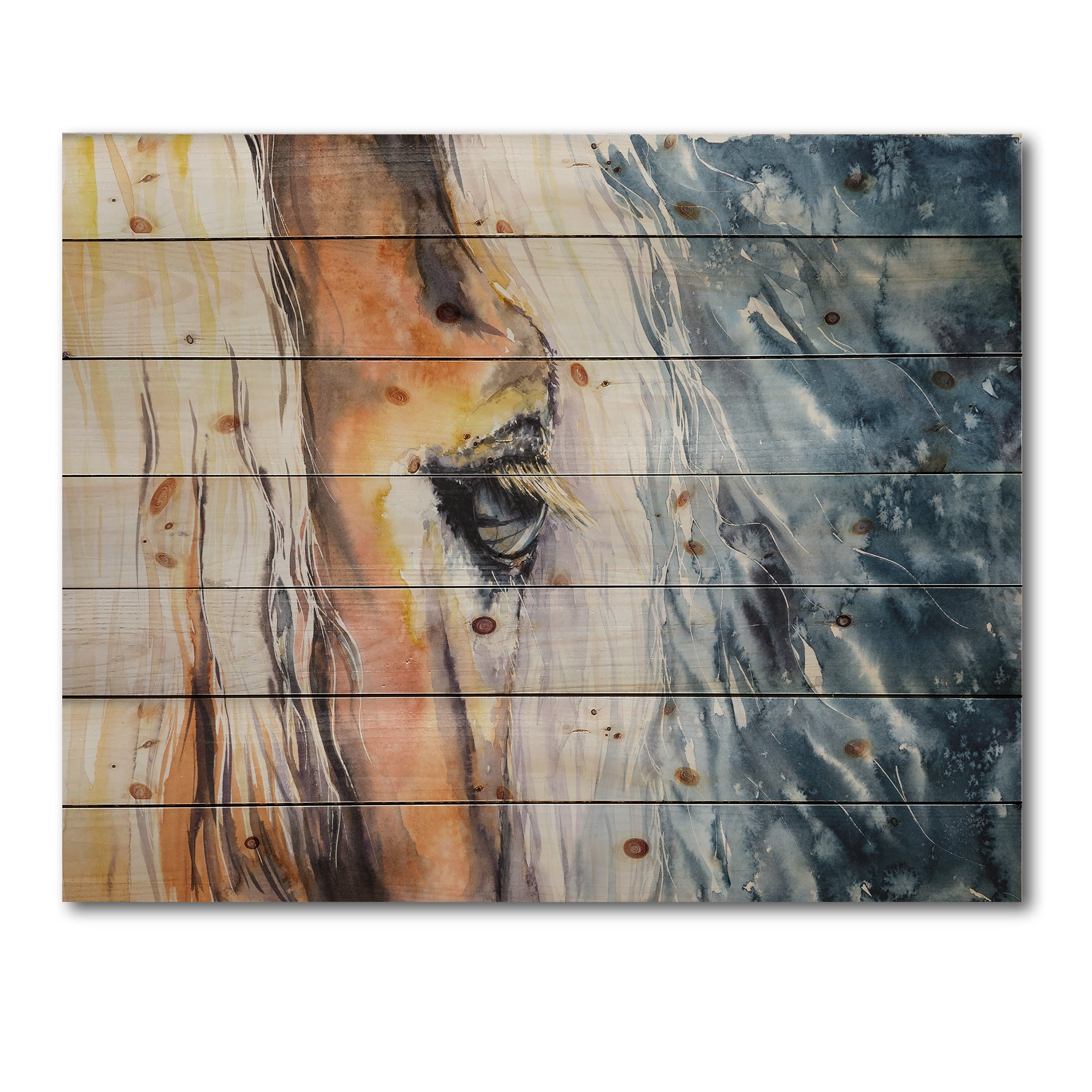 Designart 'Abstract Close-Up of A Beautiful Horses Eye II' Farmhouse Print on Natural Pine Wood