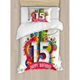 thumbnail image 3 of 15th Birthday Duvet Cover Set Queen Size, Colorful Fun Composition with Geometrical Elements Greetings Celebration, Decorative 3 Piece Bedding Set with 2 Pillow Shams, Multicolor, by Ambesonne, 3 of 3