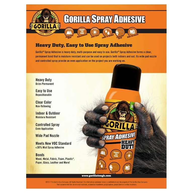 Gorilla Spray Adhesive 14 oz Dries Clear Heavy Duty Multi-Purpose Indoor  Outdoor